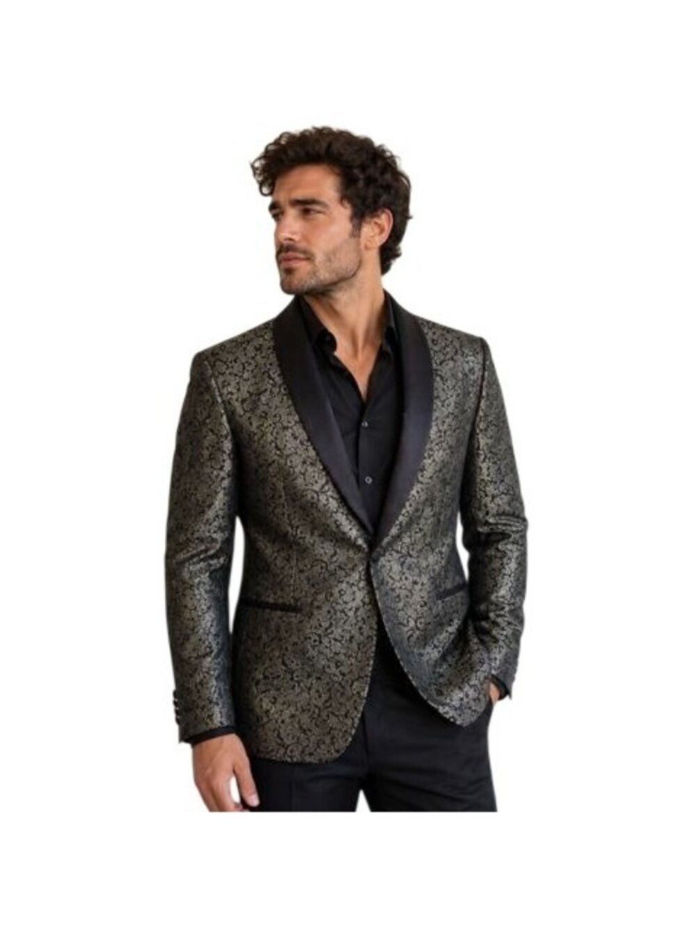 Coofandy Mens Size XL Paisley Tuxedo Blazer With Satin Lapel